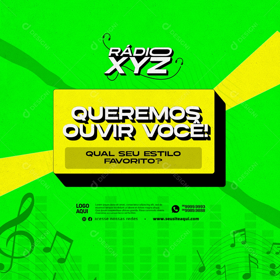 Rádio XYZ Queremos Ouvir Você Qual Seu Estilo Favorito Social Media PSD Editável