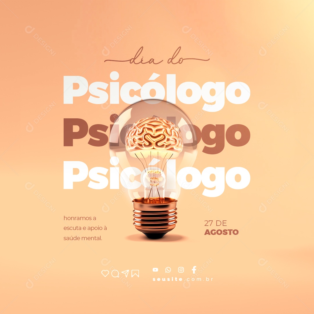 Dia Do Psicólogo Honramos a Escuta e Apoio à Saúde Mental Social Media PSD Editável