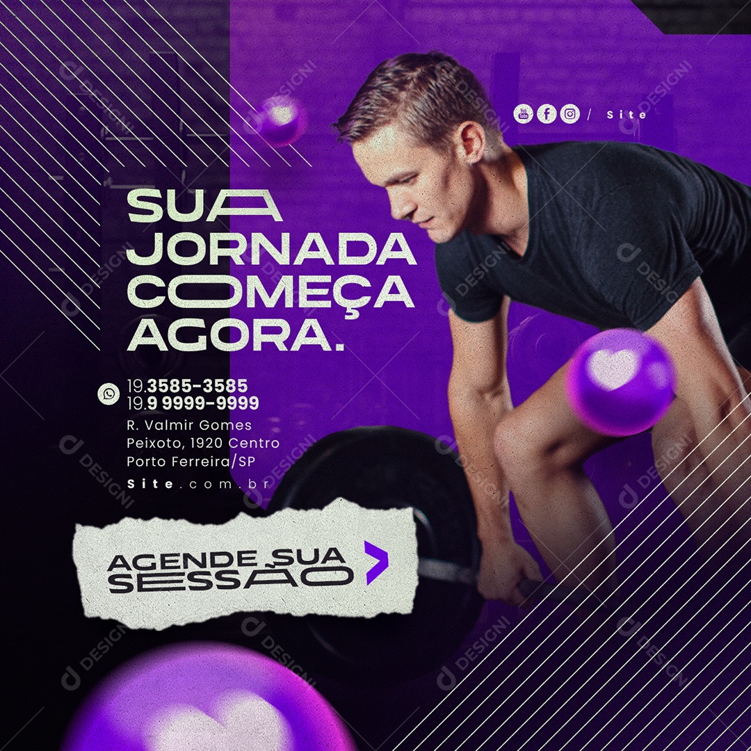 Academia Personal Trainer Sua Jornada Começa Agora Social Media PSD Editável