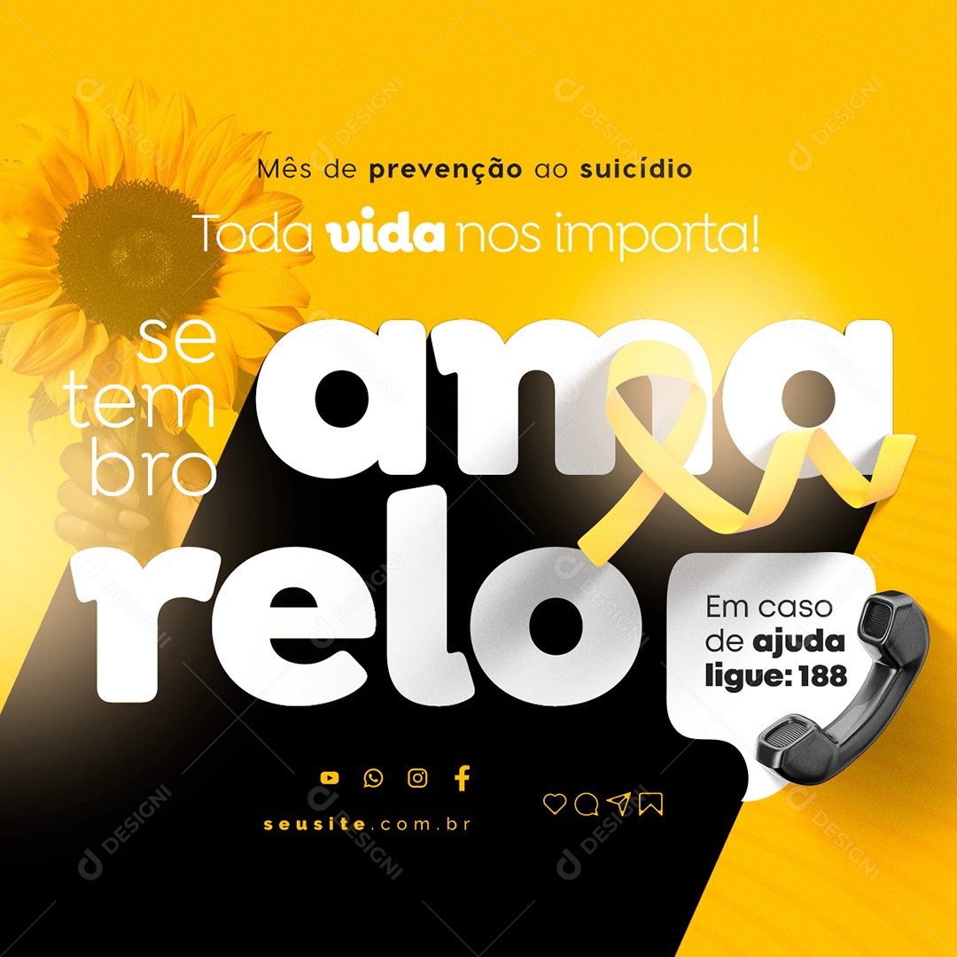 Setembro Amarelo Mês de Prevenção ao Suicídio Toda Vida nos Importa Social Media PSD Editável