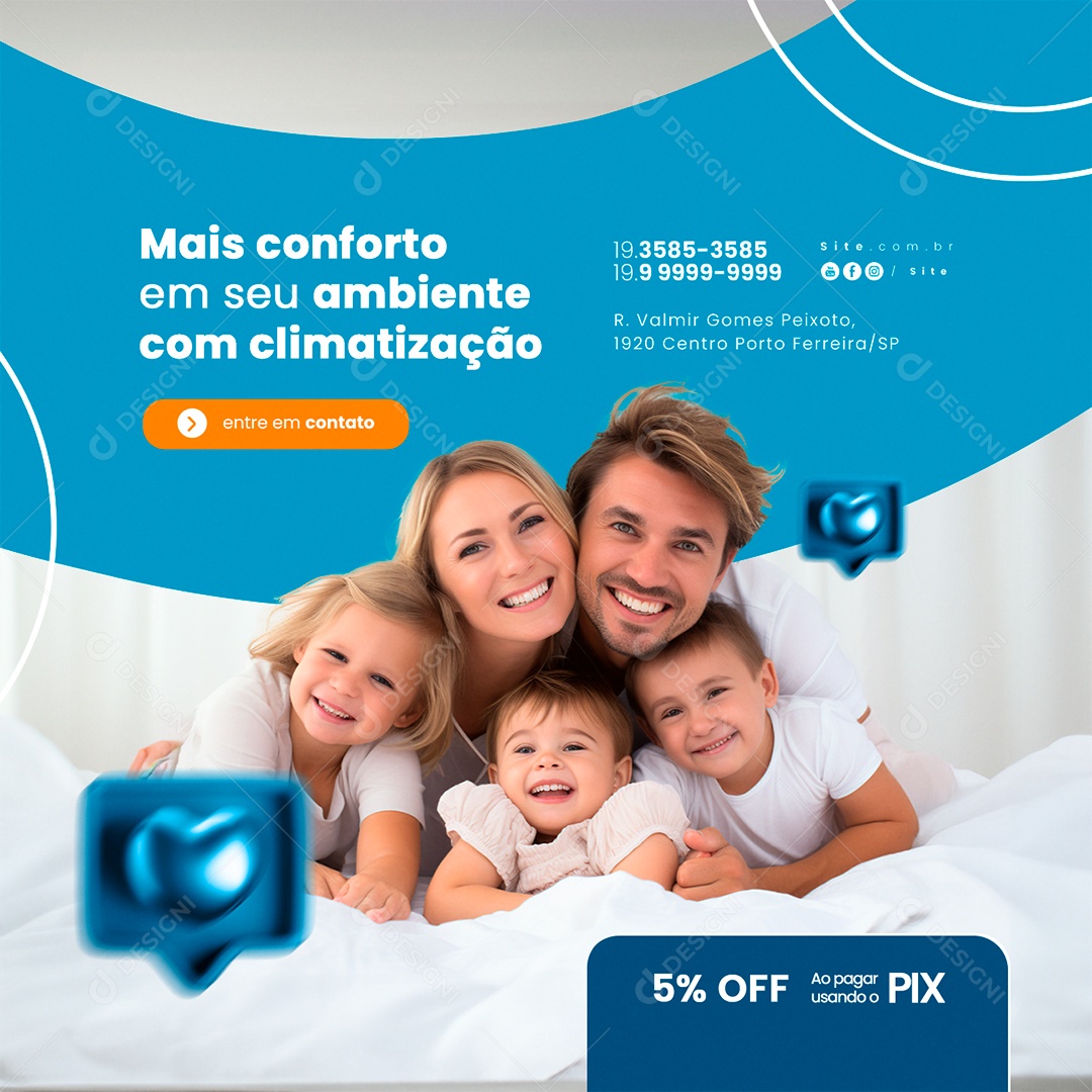 Ar Condicionado Mais Conforto em Seu Ambiente com Climatização Social Media PSD Editável