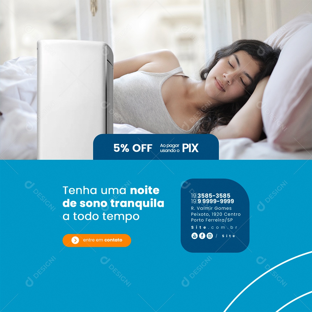 Ar Condicionado Tenha uma Noite de Sono Tranquilo a Todo Tempo Social Media PSD Editável