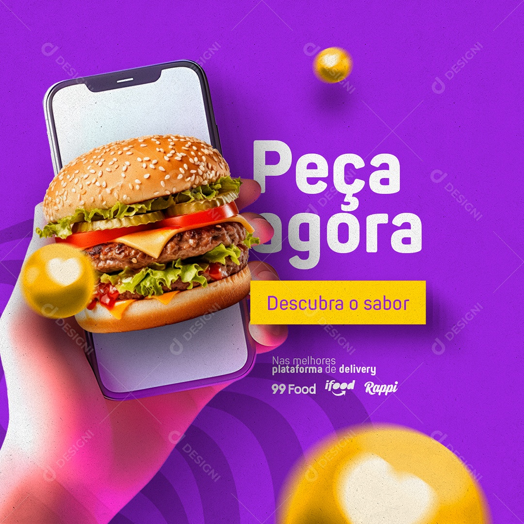 Delivery Hamburgueria Peça Agora Descubra o Sabor Social Media PSD Editável