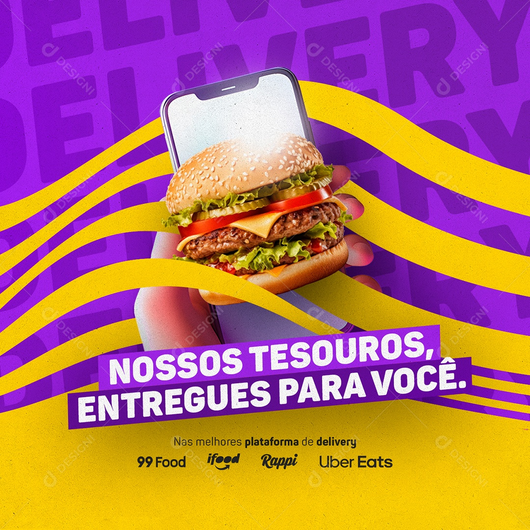 Delivery Hamburgueria Nosso Tesouros Entregues para Você Social Media PSD Editável