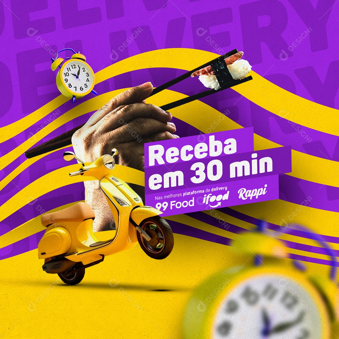 Delivery Comida Japonesa Receba em 30 Min Social Media PSD Editável