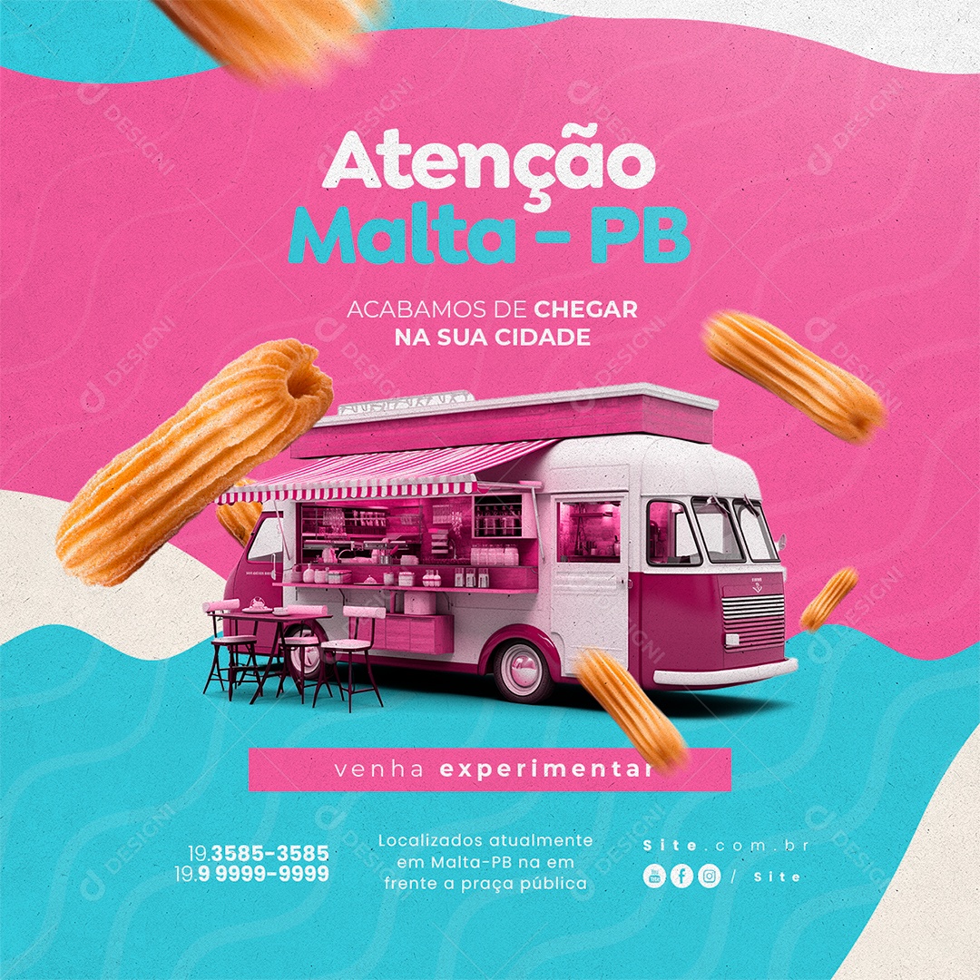 Trailer de Churros Atenção Malta Acabamos de Chegar na Sua Cidade Social Media PSD Editável