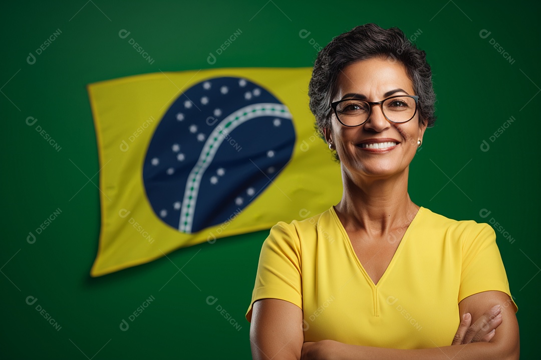 Mulher sorridente em comemoração do 7 de setembro