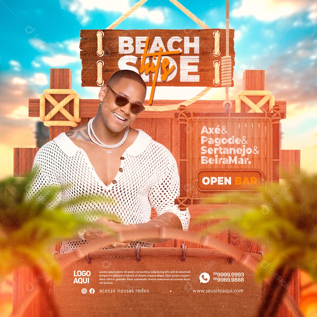 Beach Side Hits Flyer Léo Santana Axé & Pagode & Sertanejo & Beira Mar Social Media PSD Editável