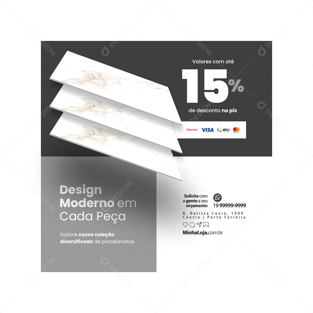 Loja de Porcelanato Valores com Até 15% de Desconto no Pix Design Moderno Social Media PSD Editável