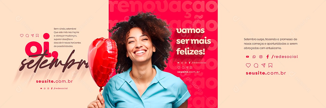 Carrossel Bem Vindo Setembro Vamos ser Mais Felizes Social Media PSD Editável