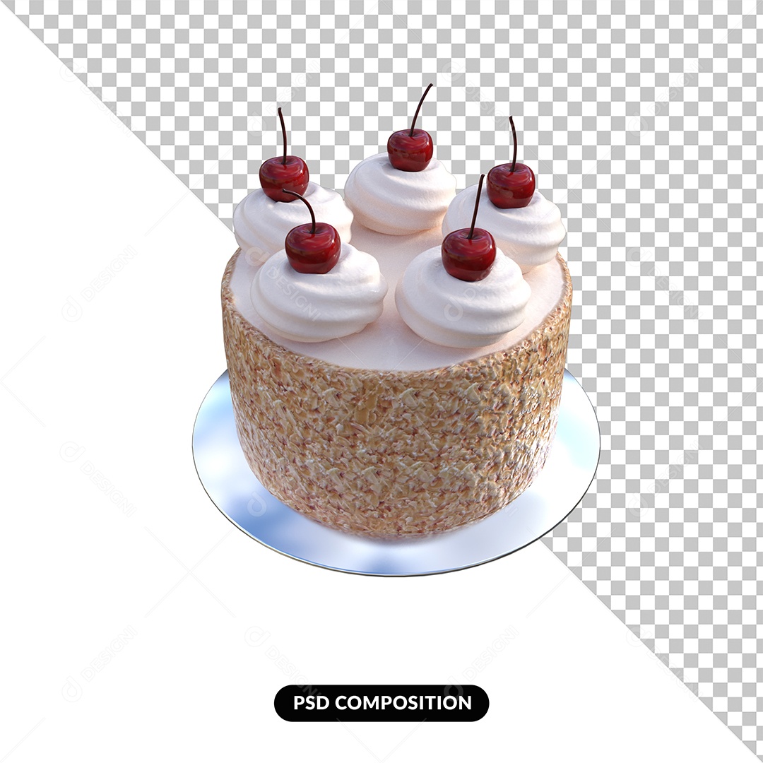 Pedaço de Bolo Confeitado Elemento 3D PNG Transparente [download