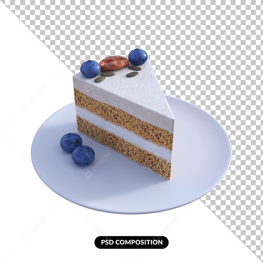 Pedaço de Bolo Confeitado Elemento 3D PNG Transparente [download