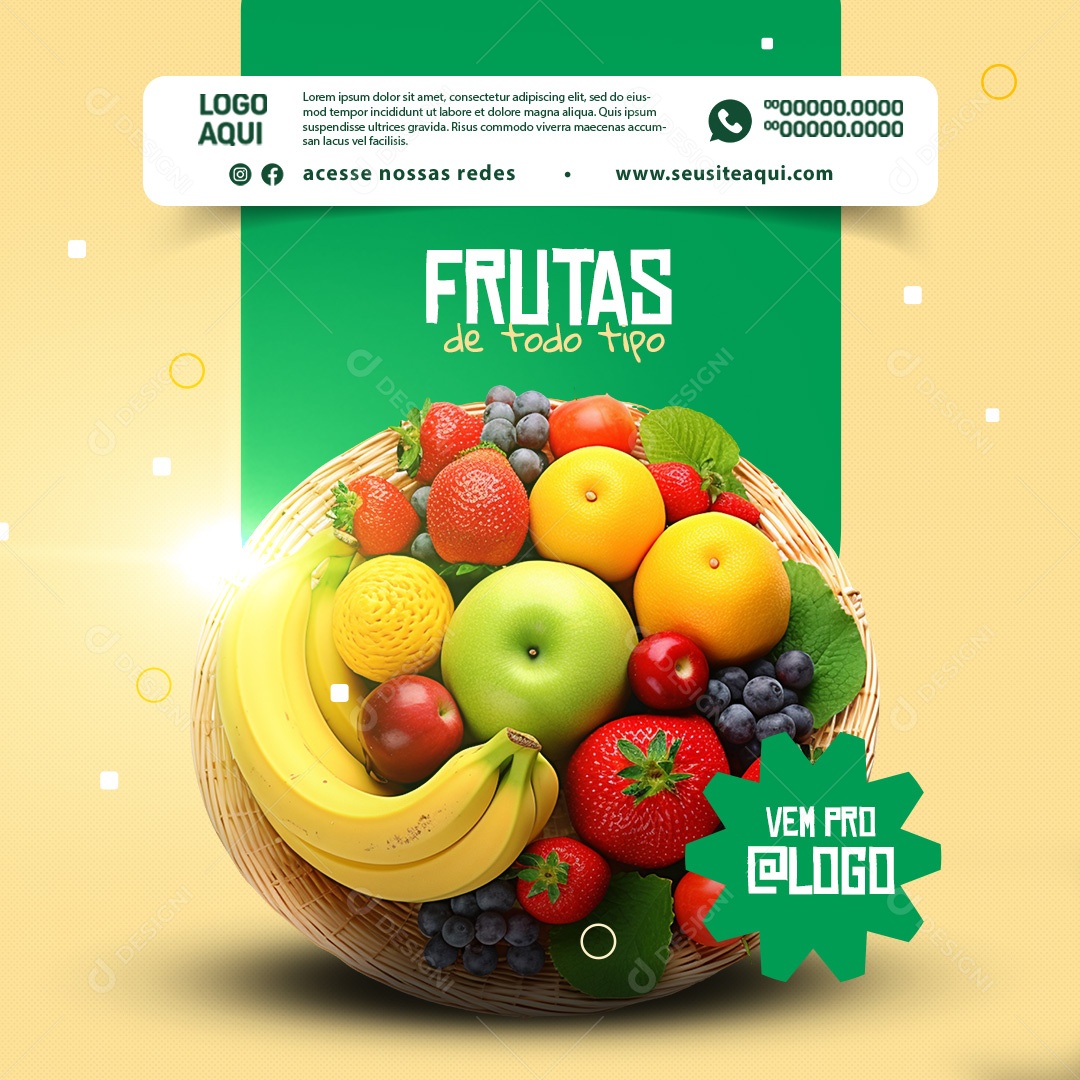 Hortifruti Frutas de Todo Tipo Social Media PSD Editável