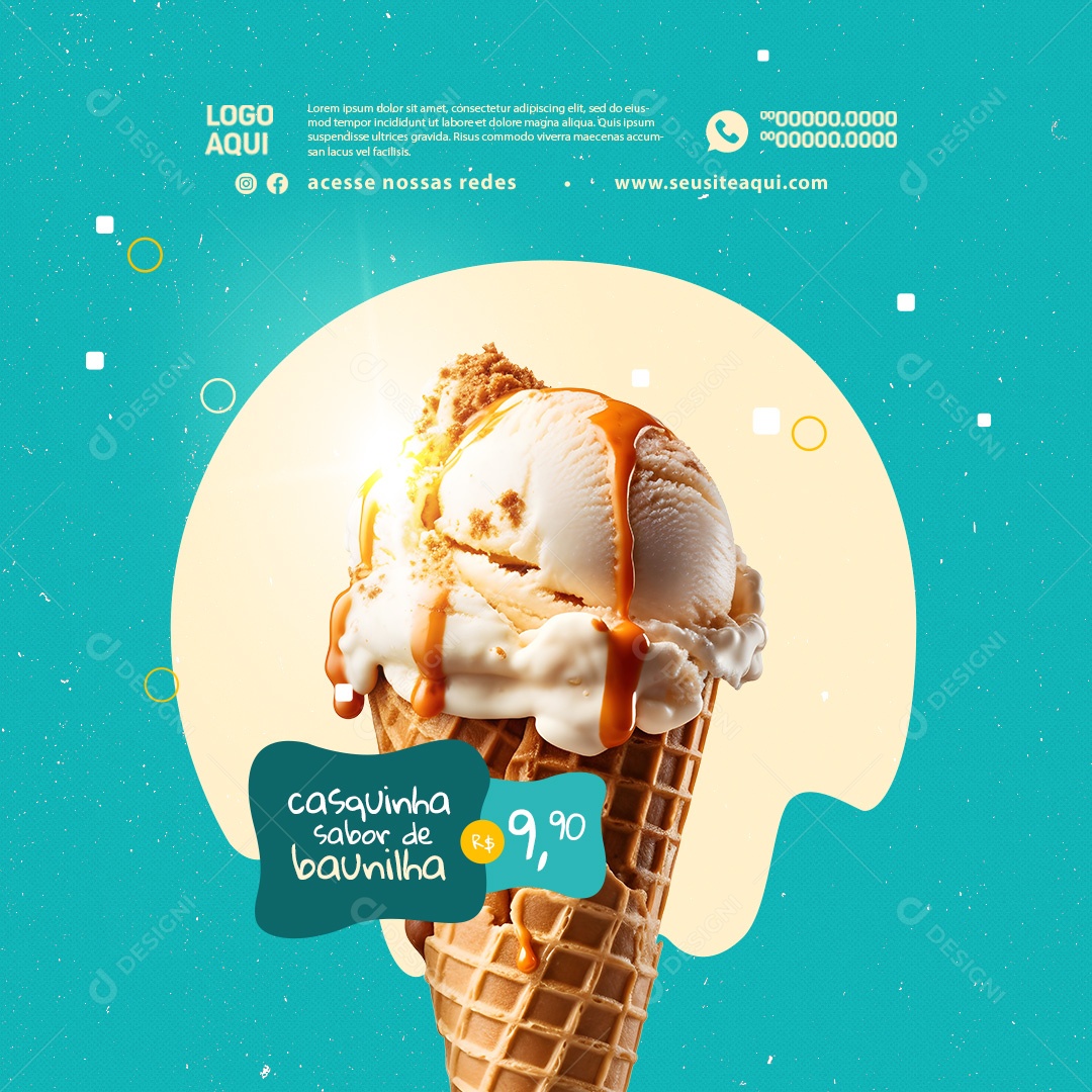 Vanilla Flavor Ice Cream Shop 9.90 Social Media PSD Editable