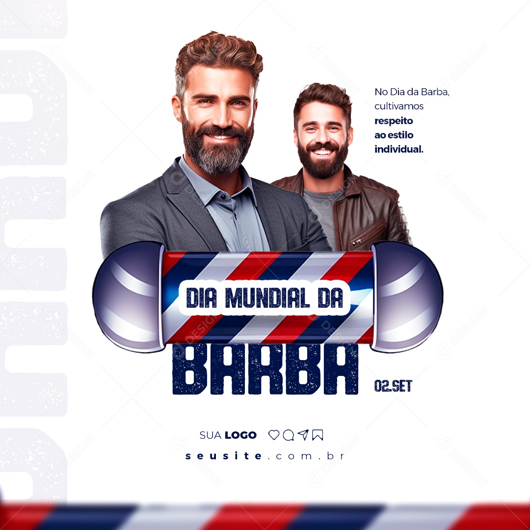 Dia Mundial da Barba Cultivamos Respeito ao Estilo Individual Social Media PSD Editável