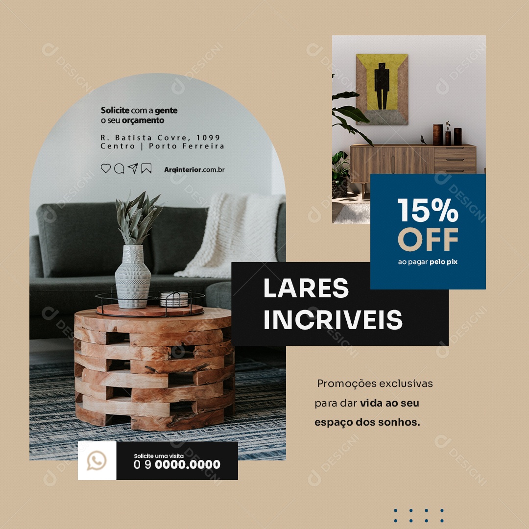 Arquiteto de Interiores Lares Incríveis 15% Off Social Media PSD Editável