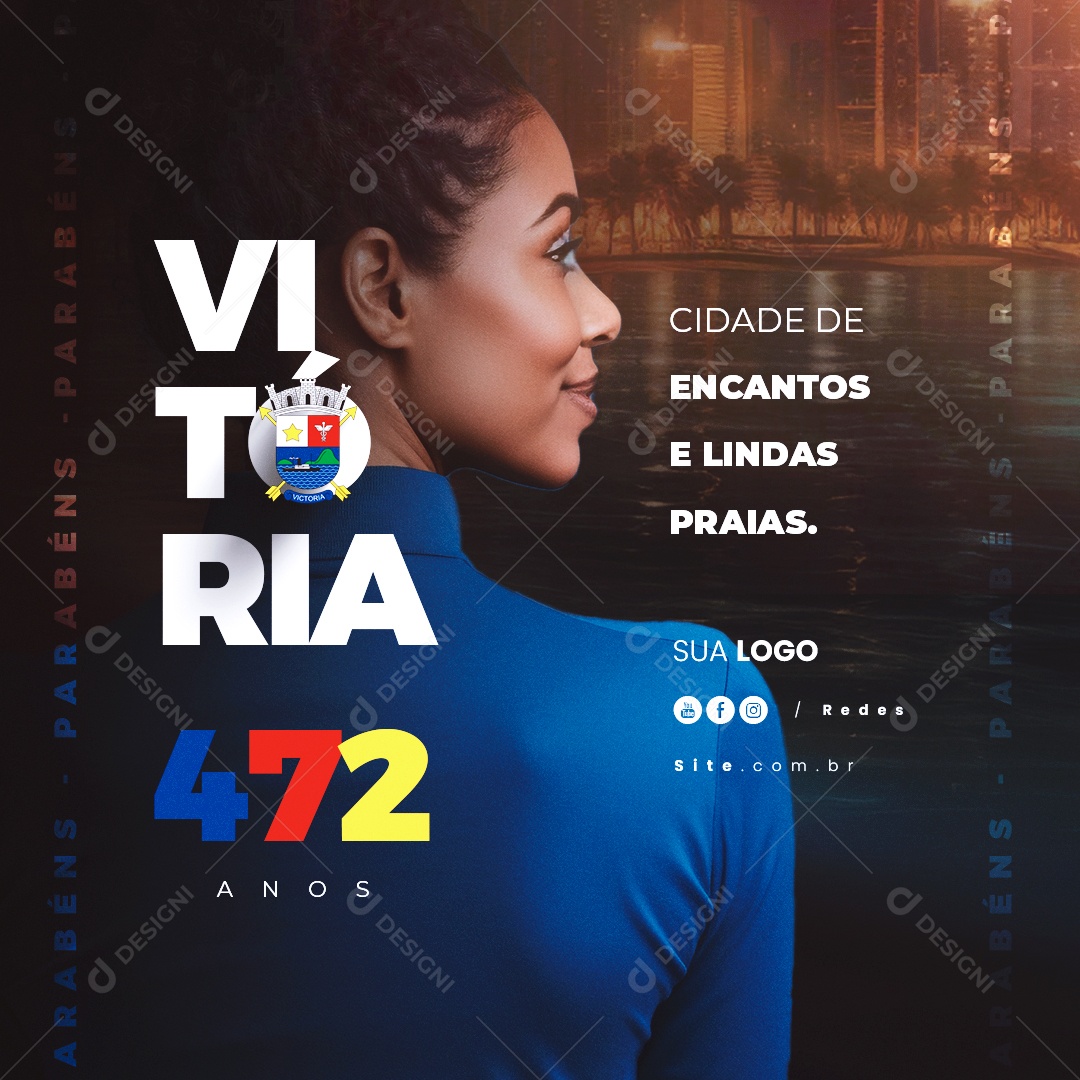 Aniversário Vitória 472 Anos Cidade de Encantos e Lindas Praias Social Media PSD Editável