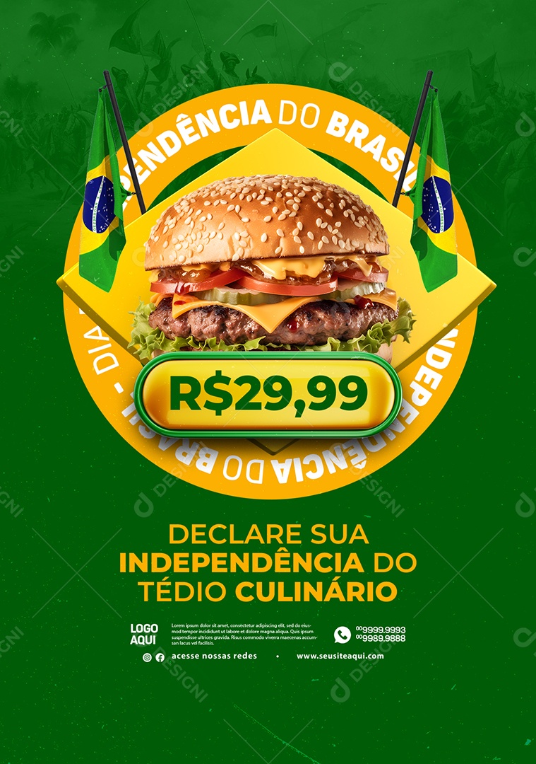 Hamburgueria Independência do Brasil Hambúrguer 29,99 Social Media PSD Editável