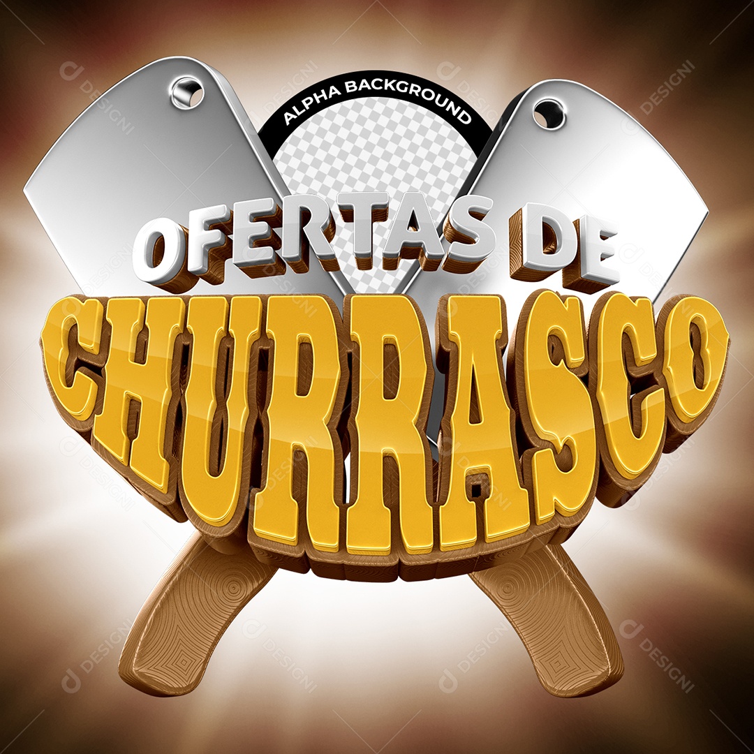 Ofertas de Churrasco Selo 3D Branco e Dourado para Composição PSD