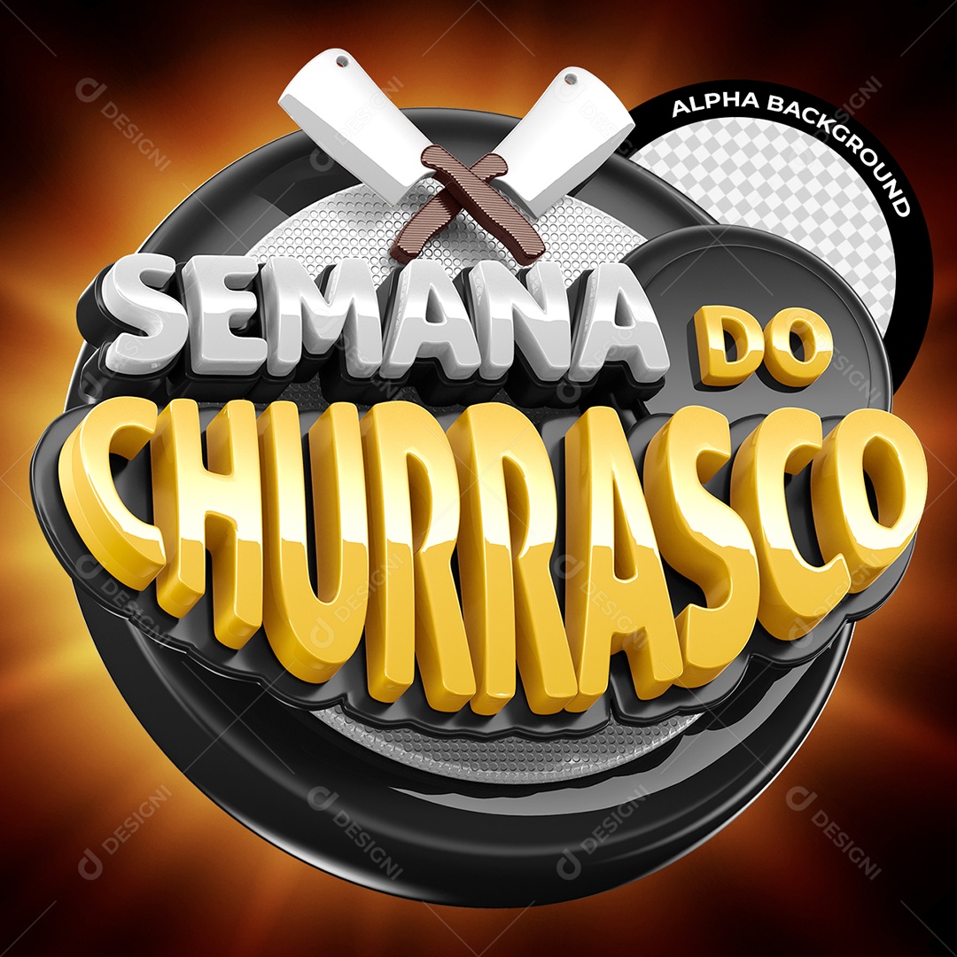 Semana do Churrasco Selo 3D Branco Dourado e Preto para Composição PSD