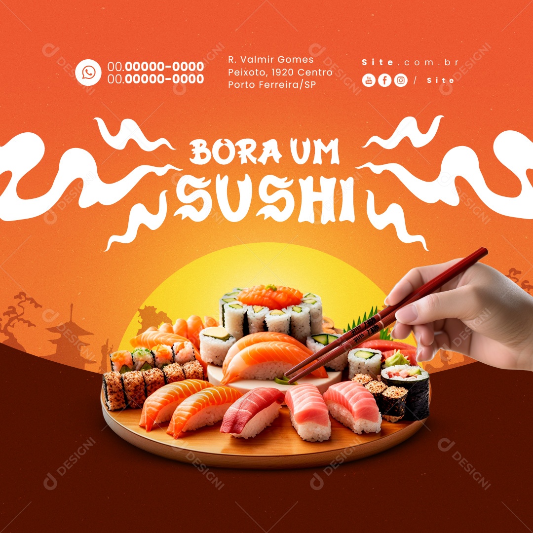 Comida Japonesa Bora um Sushi Social Media PSD Editável