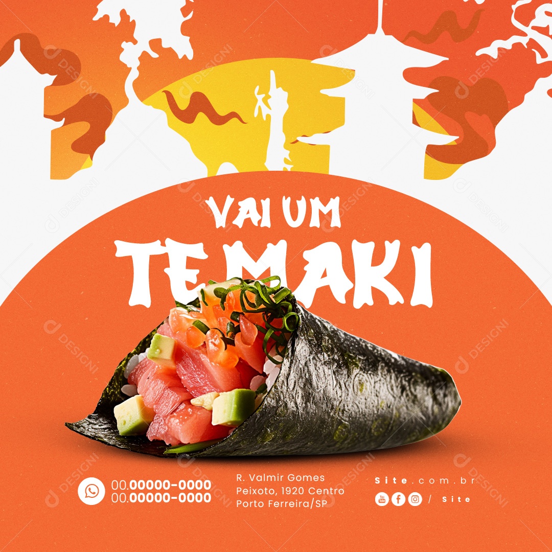 Comida Japonesa Vai um Temaki Social Media PSD Editável