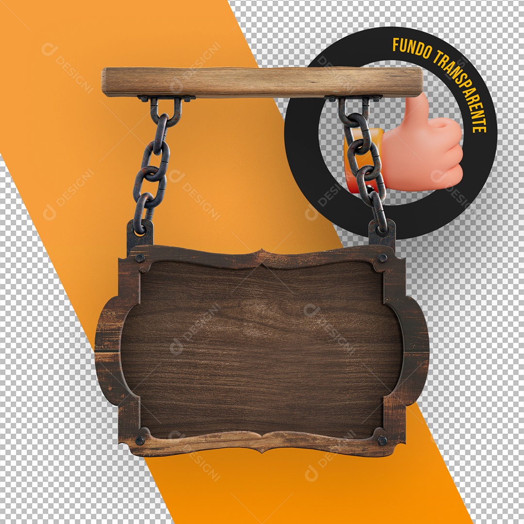 Unhanging Wooden Board with Chains - 3D Element for PSD Composition