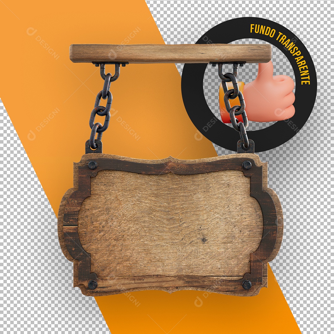 3D Unhanging Wooden Board Element with Chains for PSD Composition