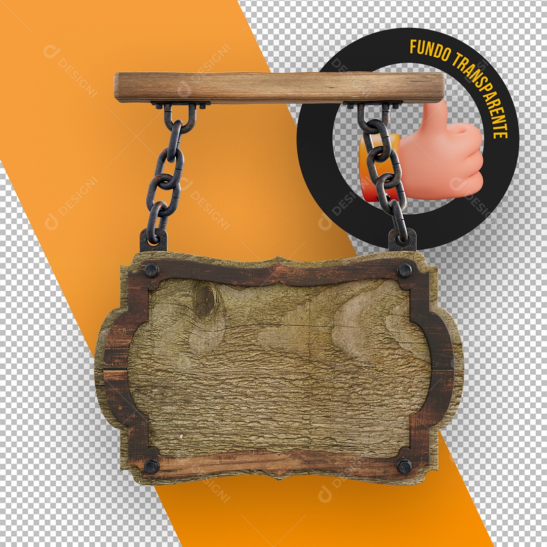 3D Unhanging Wooden Board Element with Chains for PSD Composition