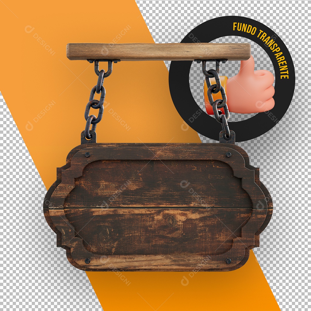 3D Unhanging Wooden Board Element with Chains for PSD Composition