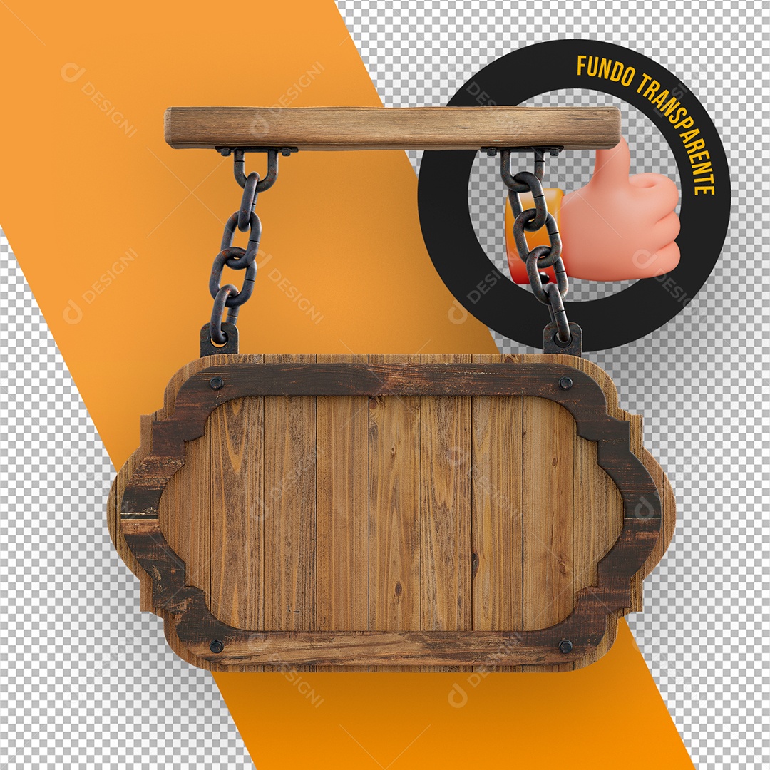 3D Unhanging Wooden Board Element with Chains for PSD Composition