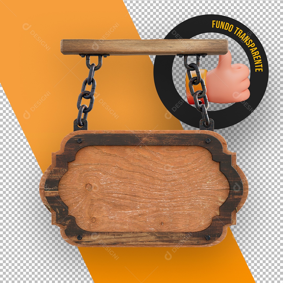 3D Unhanging Wooden Board Element with Chains for PSD Composition