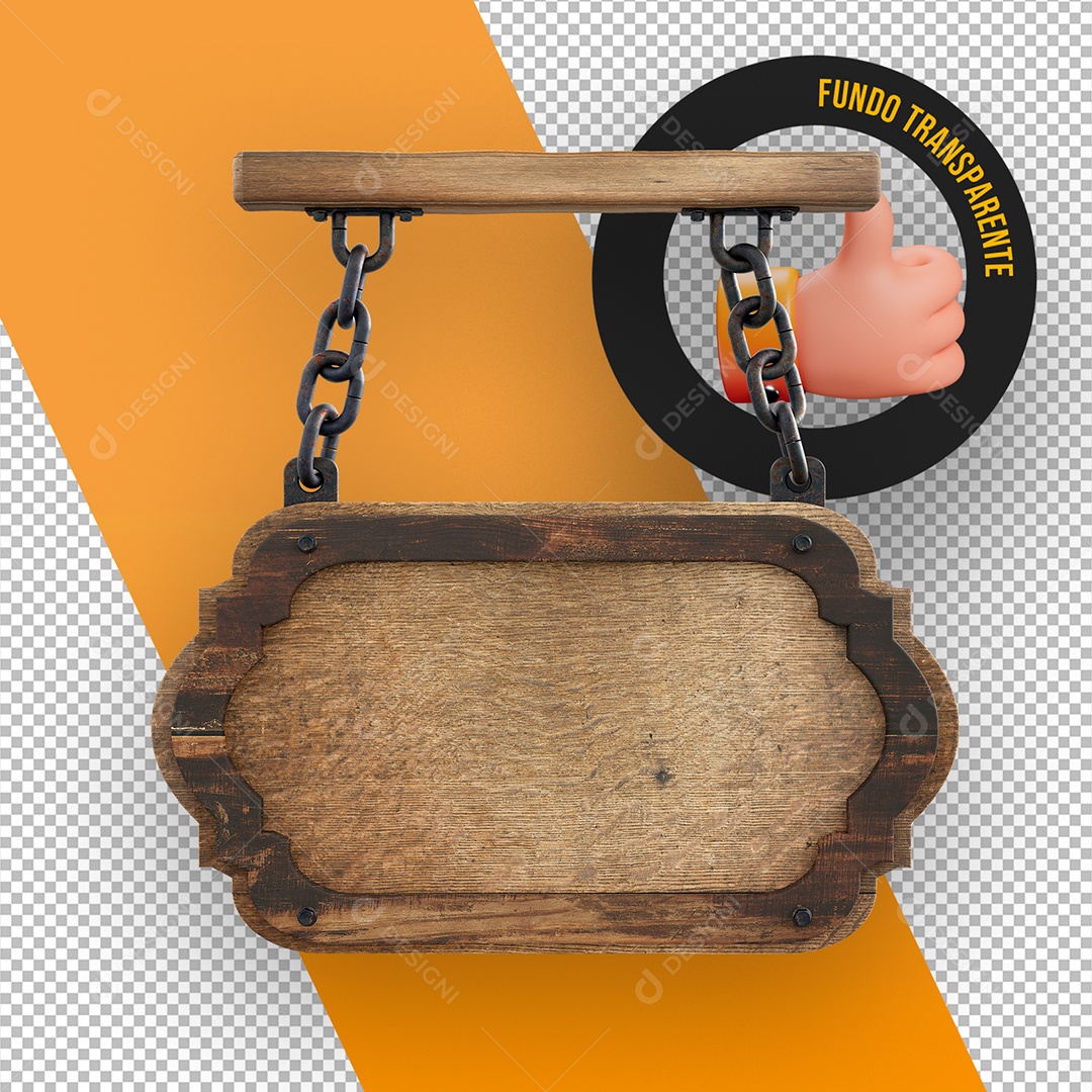 Unhanging Wooden Board with Chains - 3D Element for PSD Composition