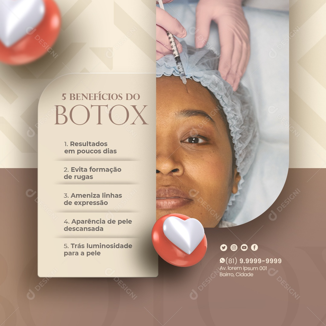 Clínica Estética 5 Benefícios Do Botox Social Media PSD Editável