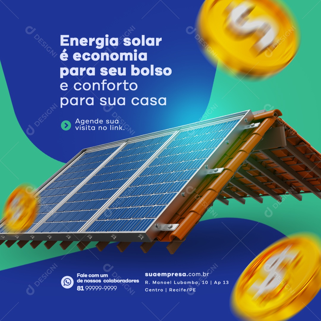 Energia Solar é Economia para Seu Bolso Social Media PSD Editável