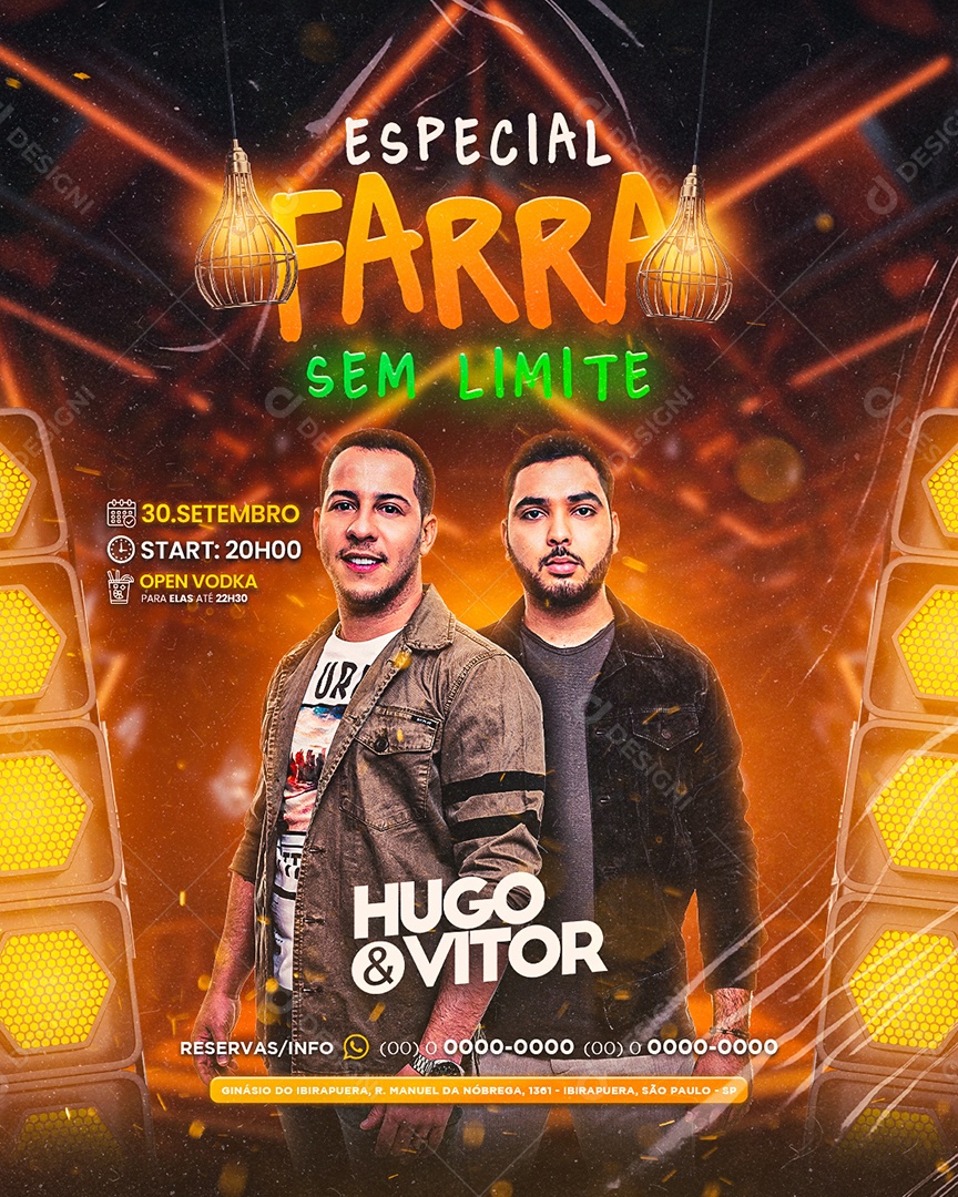 Flyer Especial Farra Sem Limite Hugo & Vitor Social Media PSD Editável