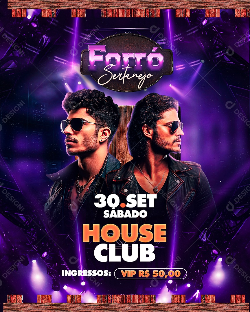 Flyer Forró Sertanejo House Club Social Media PSD Editável