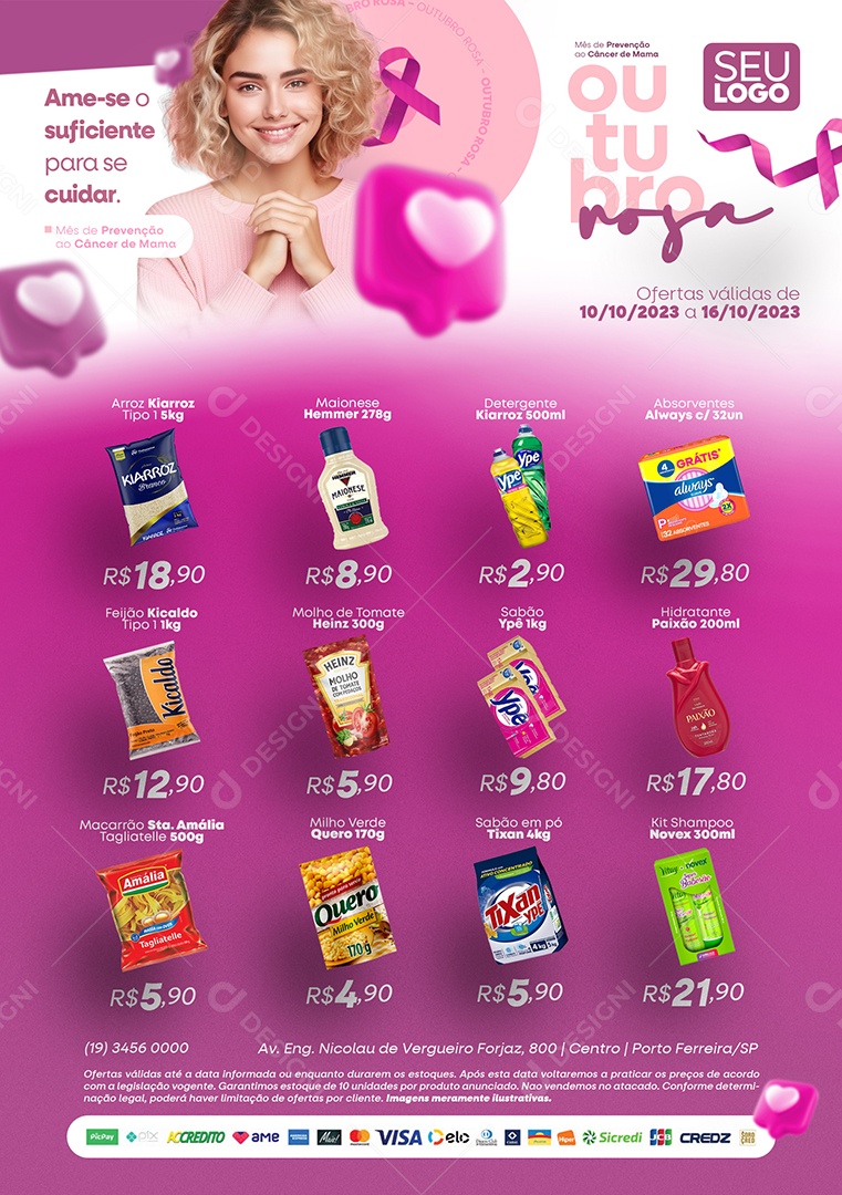 Tabloid October Pink Supermarket Rice Mayonnaise Absorbent Detergent Social Media Editable PSD