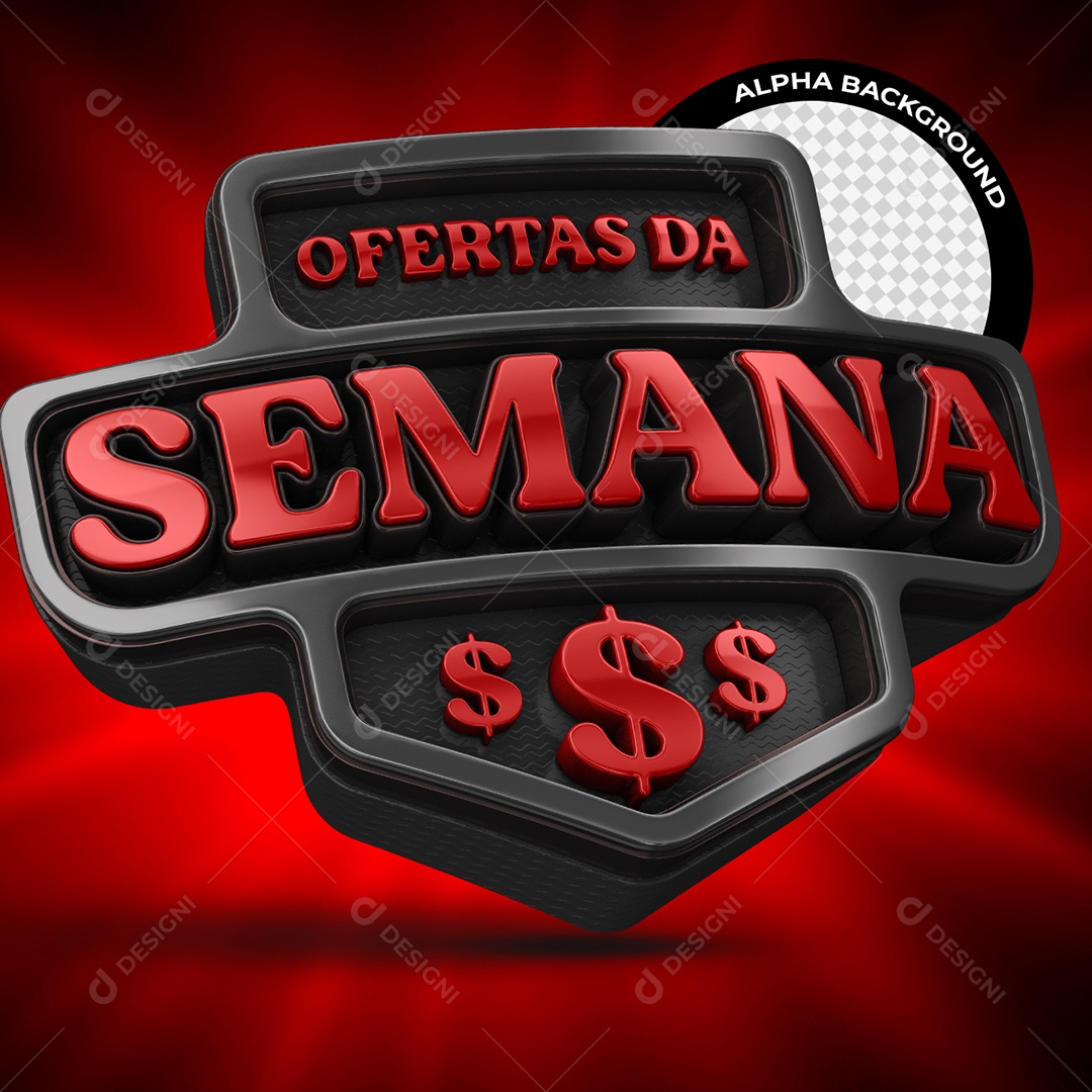 Ofertas da Semana Selo 3D Preto e Vermelho para Composição PSD