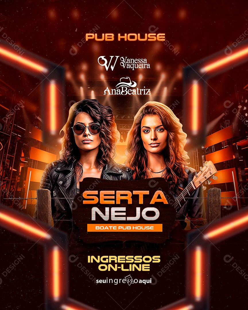 Flyer Pub House Sertanejo Vanessa Vaqueira Ana Beatriz Editable Social Media PSD