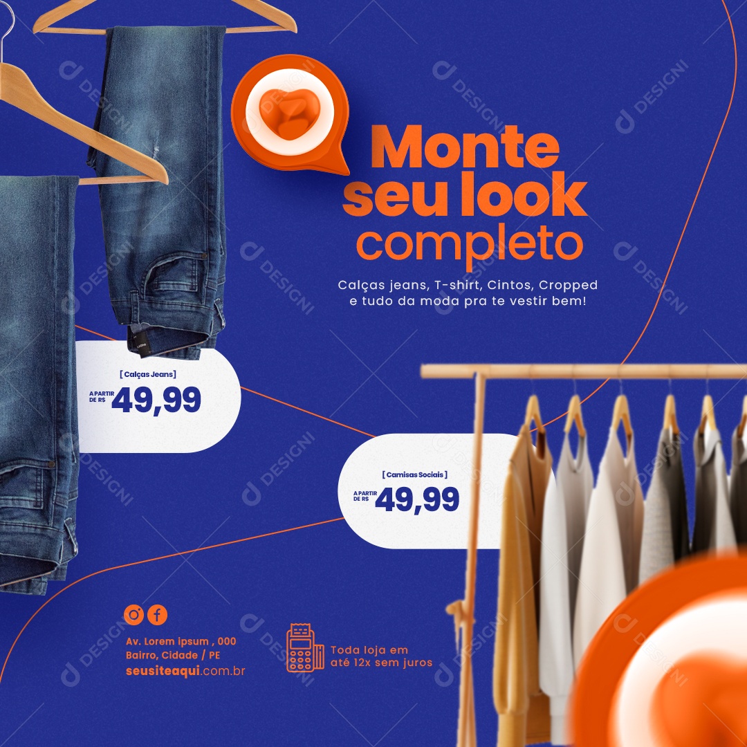 Loja de Roupas Monte seu Look Completo Calça Jeans Camisas Sociais Social Media PSD Editável