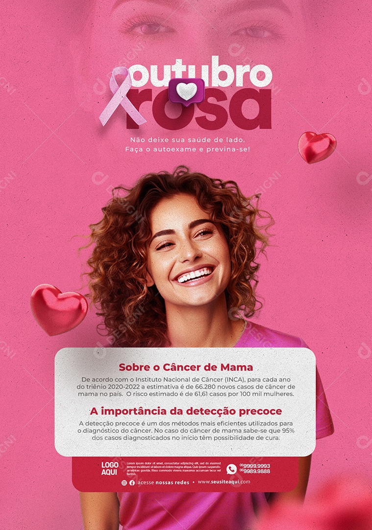 Outubro Rosa Mês de Prevenção Contra o Câncer de Mama Não deixe sua Saúde de Lado Social Media PSD Editável