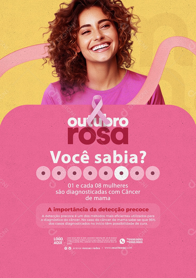 Outubro Rosa Você Sabia 1 e cada 8 Mulheres são Diagnosticadas com Câncer de Mama Social Media PSD Editável