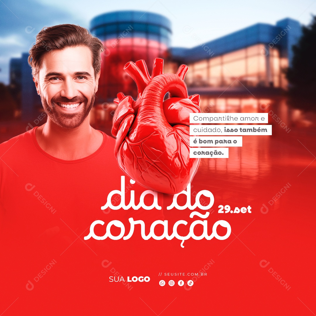 Dia do Coração 29 de Setembro Compartilhe Amor e Cuidado Social Media PSD Editável