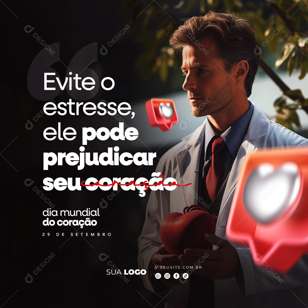 Dia Mundial do Coração Evite o Estresse ele Pode Prejudicar seu Coração Social Media PSD Editável