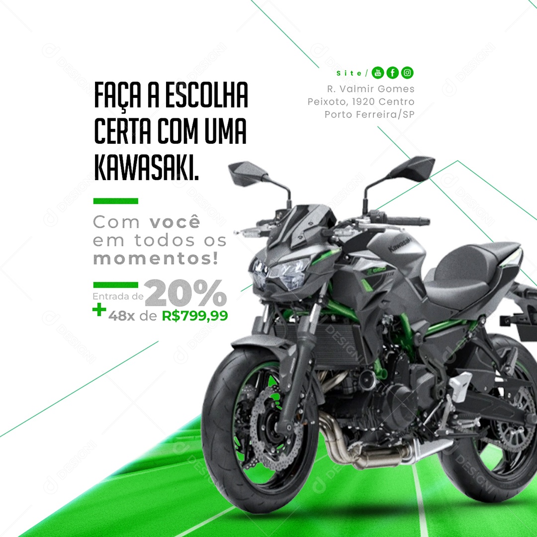 Loja de Motos Concessionária Z650 Faça a Escolha Certa com Uma Kawasaki Social Media PSD Editável