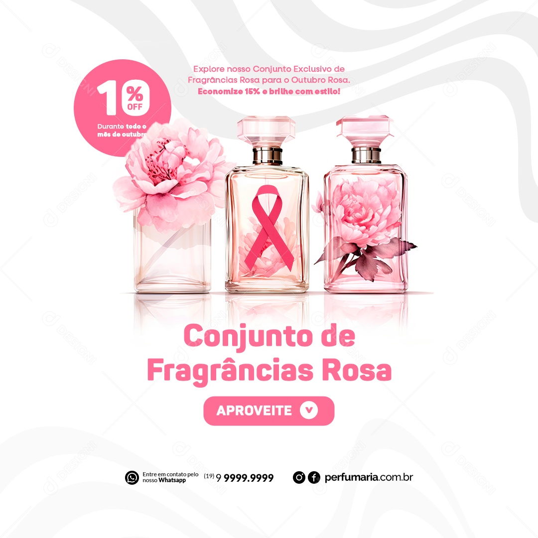 Perfumaria Outubro Rosa Conjunto de Fragrâncias Rosa Aproveite Social Media PSD Editável