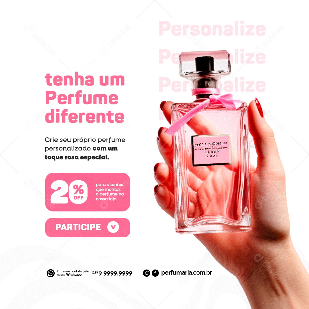 Perfumaria Outubro Rosa Tenha um Perfume Diferente 20% Off para Clientes Social Media PSD Editável