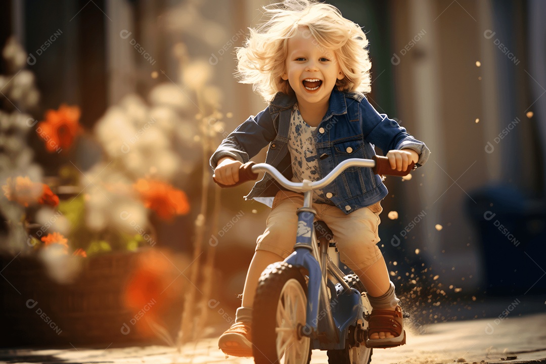 Linda criança andando de bicicleta