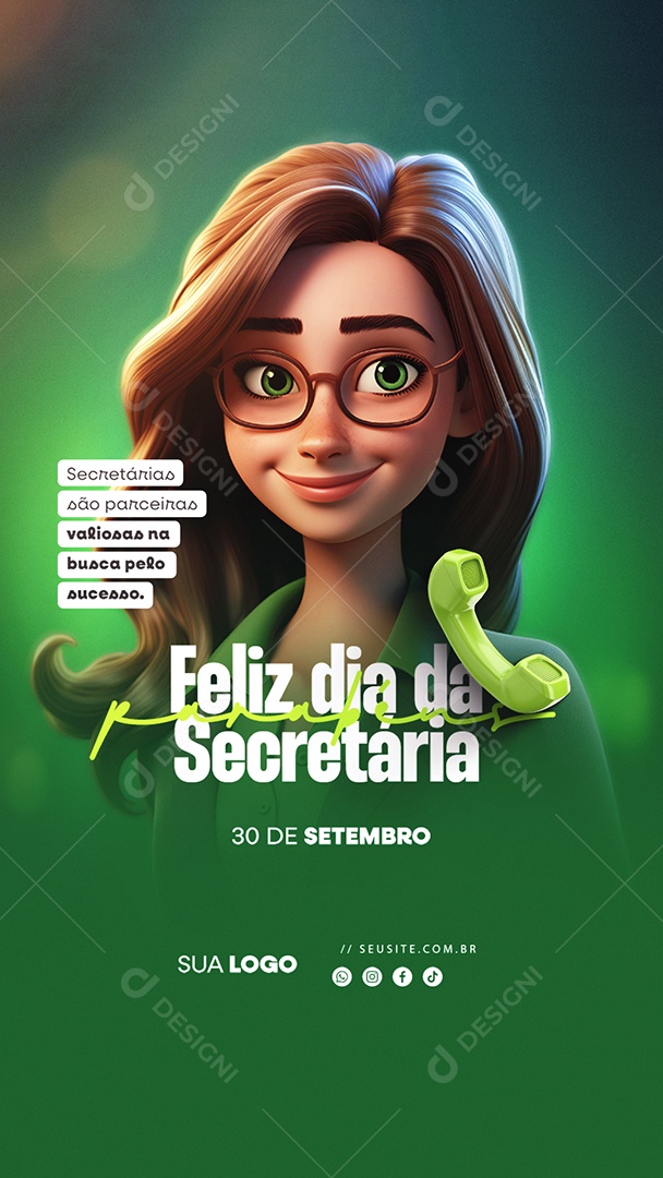 Story Feliz Dia Da Secretária 30 de Setembro Social Media PSD Editável